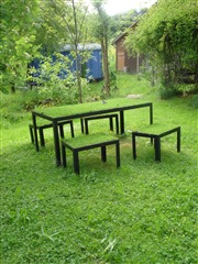 Gartentisch, -bank, -hocker-Kombination